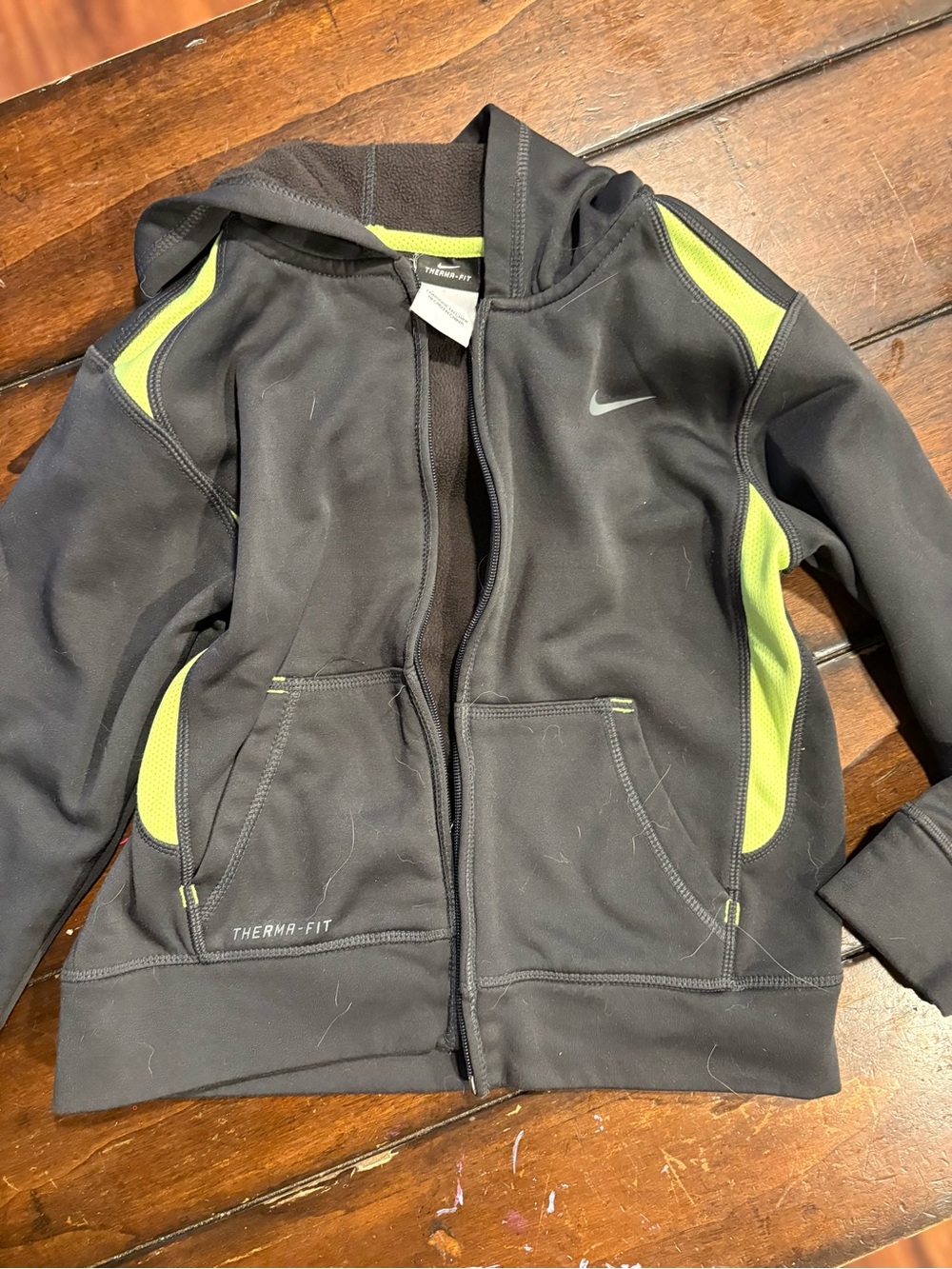 Nike Kids Black Hoodie with Lime Accent Panels